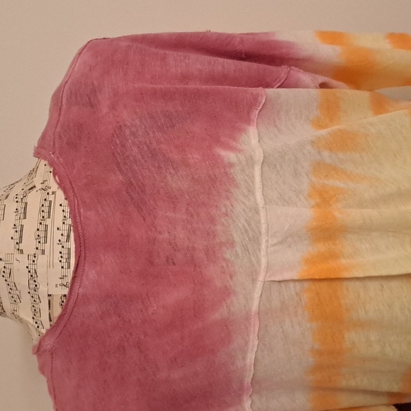 We The Free Free People Oversized Tie Dyed Striped Pamona Linen Blend Tshirt - Picture 6 of 8